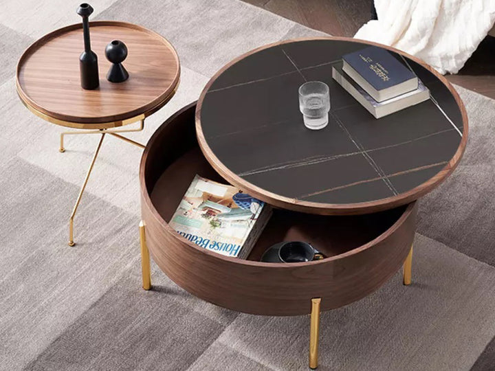 Moon Extendable Ceramic Top Coffee Table in Black with Storage