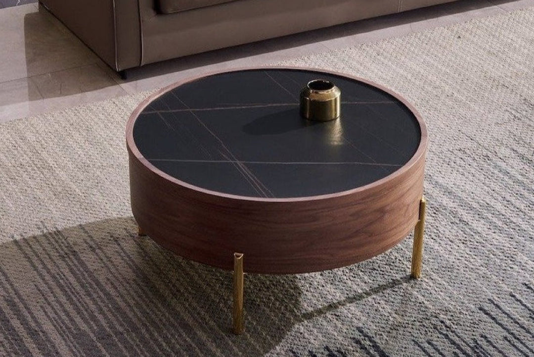 Moon Extendable Ceramic Top Coffee Table in Black with Storage