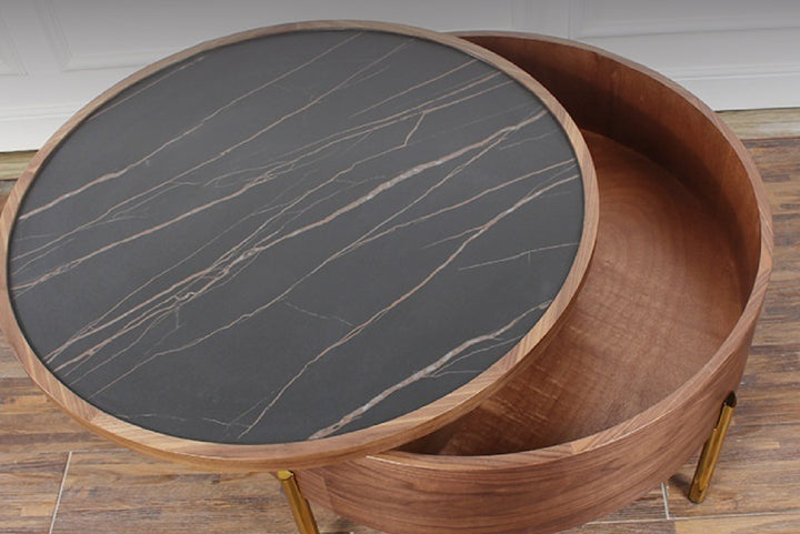 Moon Extendable Ceramic Top Coffee Table in Black with Storage