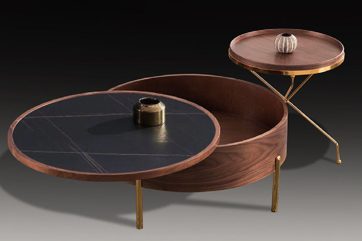 Moon Extendable Ceramic Top Coffee Table in Black with Storage