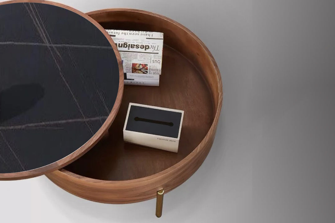 Moon Extendable Ceramic Top Coffee Table in Black with Storage