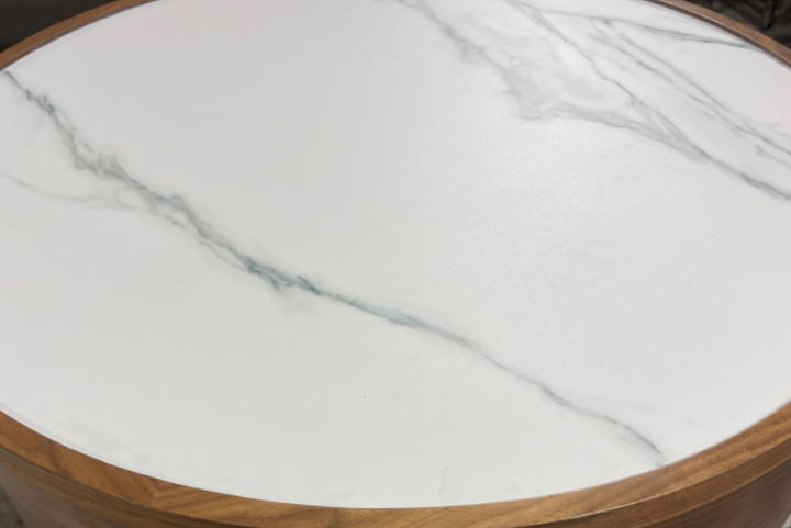 Close-up of a marble coffee table
