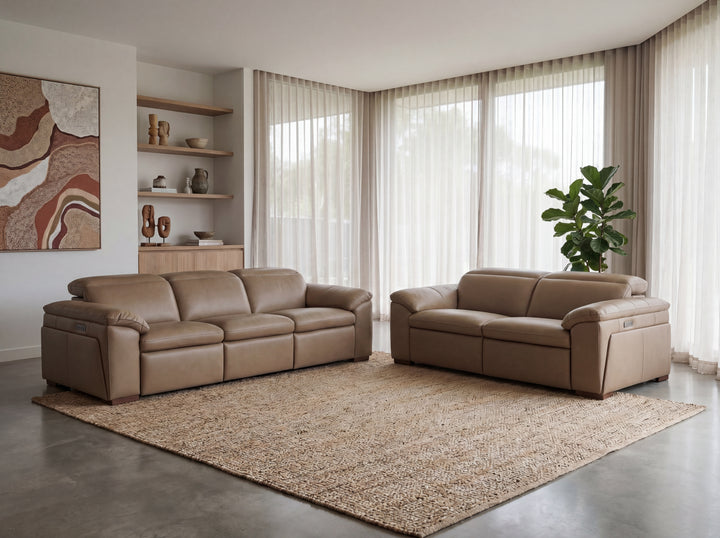 Nevada Leather Reclining Corner Lounge with Adjustable Headrests
