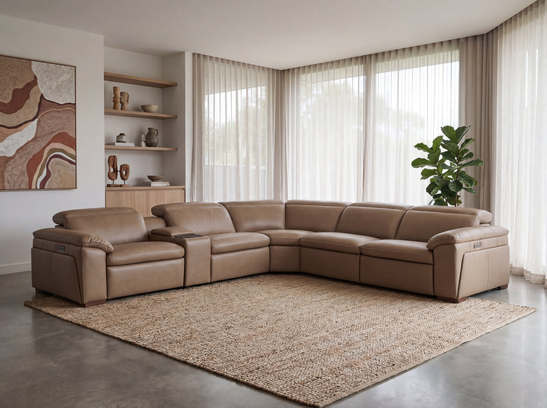 Nevada Leather Reclining Corner Lounge with Adjustable Headrests