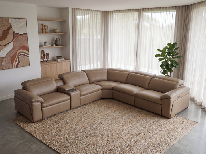 Nevada Leather Reclining Corner Lounge with Adjustable Headrests