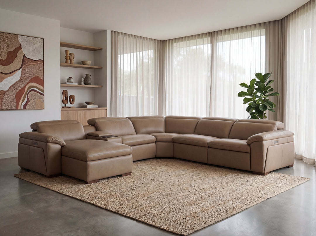 Nevada Leather Reclining Corner Lounge with Adjustable Headrests