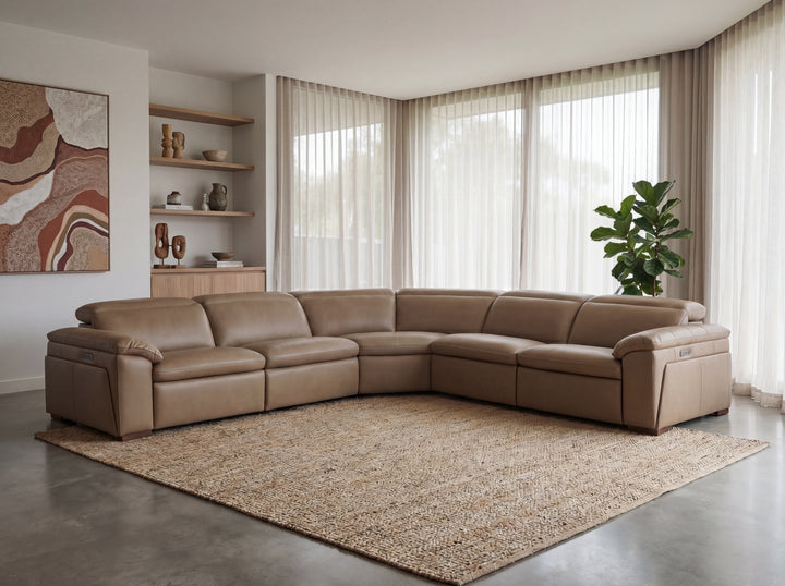 Nevada Leather Reclining Corner Lounge with Adjustable Headrests