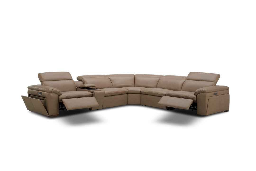 Brown sectional sofa with reclining seats on a white background