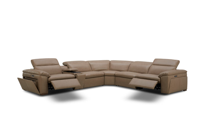 Brown sectional sofa with reclining seats on a white background
