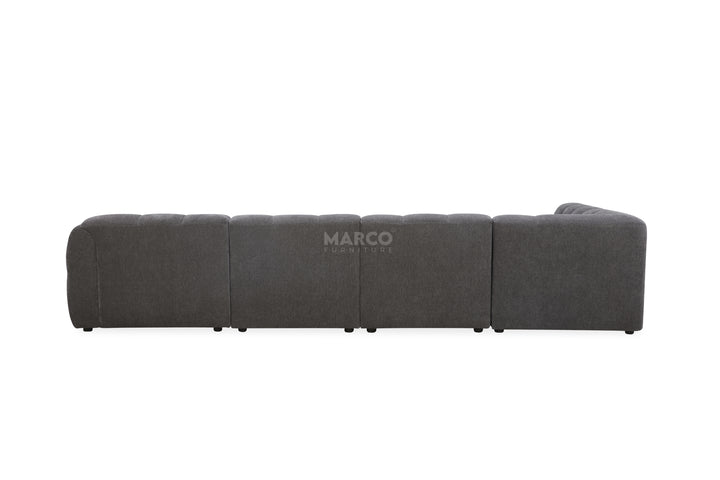 Gray sofa with 'MARCO' branding on a white background