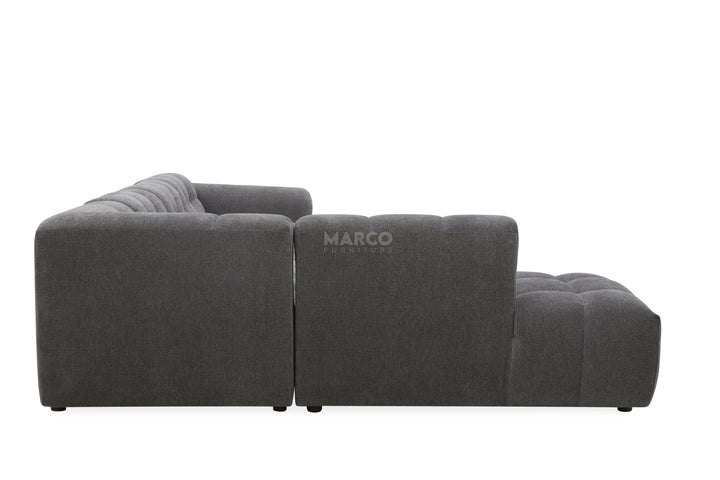 Gray sectional sofa with 'MARCO' branding on a white background