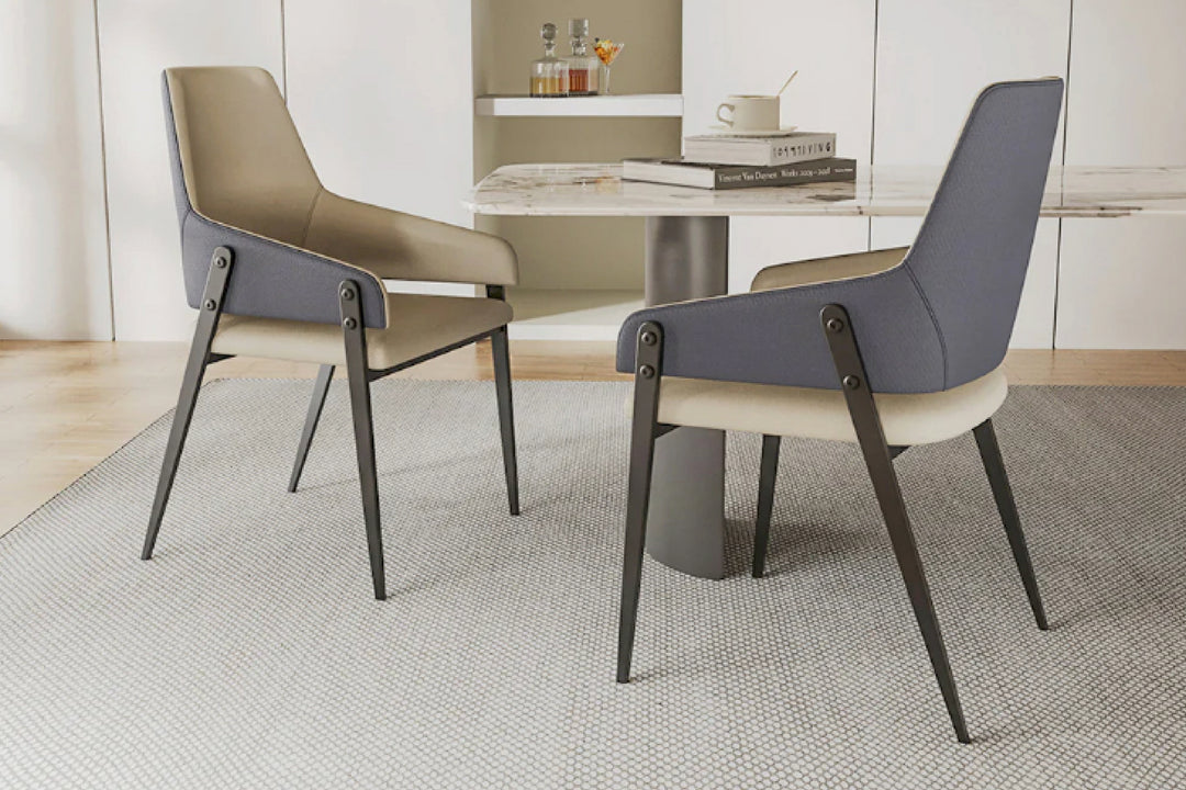 Oliver Designer Leather Dining Chair with Carbon Steel Legs