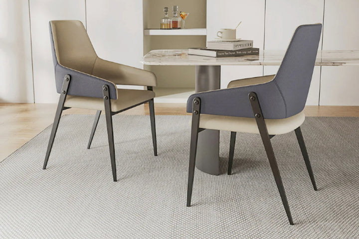 Oliver Designer Leather Dining Chair with Carbon Steel Legs