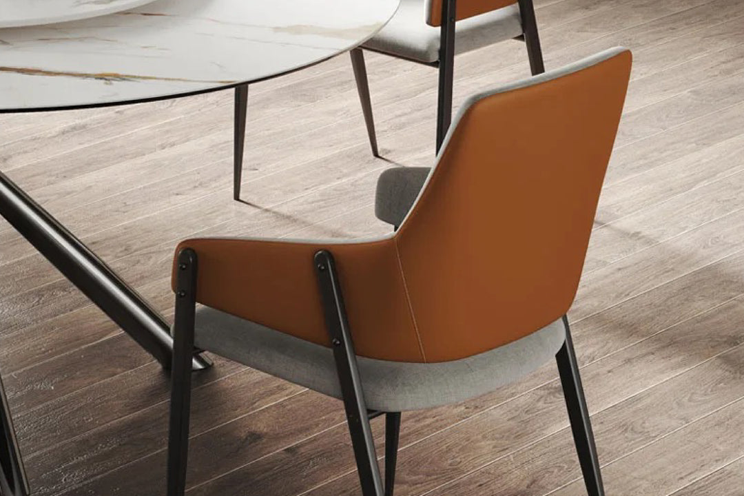 Oliver Designer Leather Dining Chair with Carbon Steel Legs