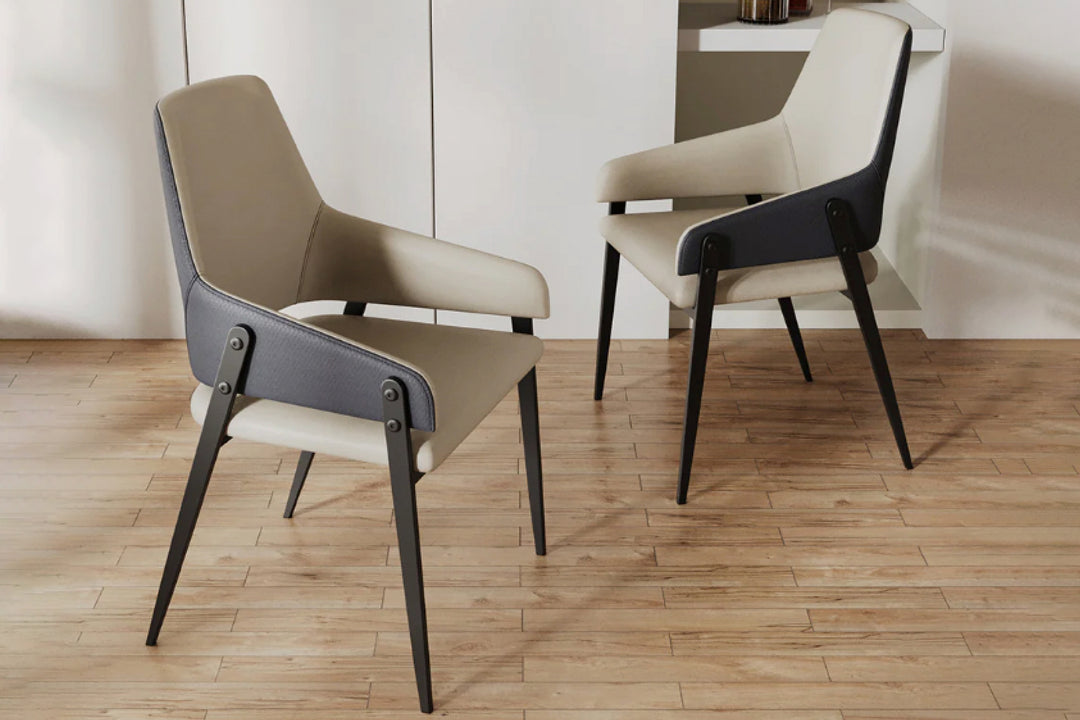 Oliver Designer Leather Dining Chair with Carbon Steel Legs