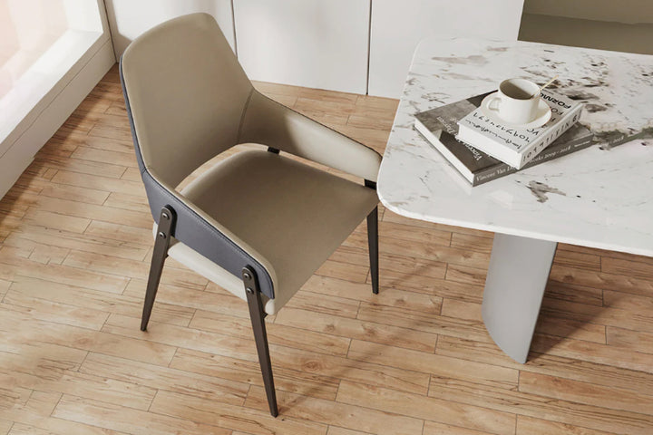 Oliver Designer Leather Dining Chair with Carbon Steel Legs