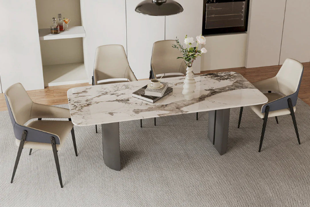 Oliver Designer Leather Dining Chair with Carbon Steel Legs