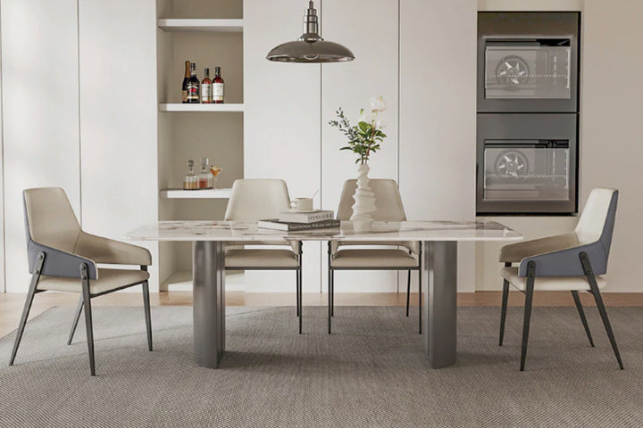 Oliver Designer Leather Dining Chair with Carbon Steel Legs