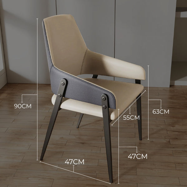 Oliver Designer Leather Dining Chair with Carbon Steel Legs