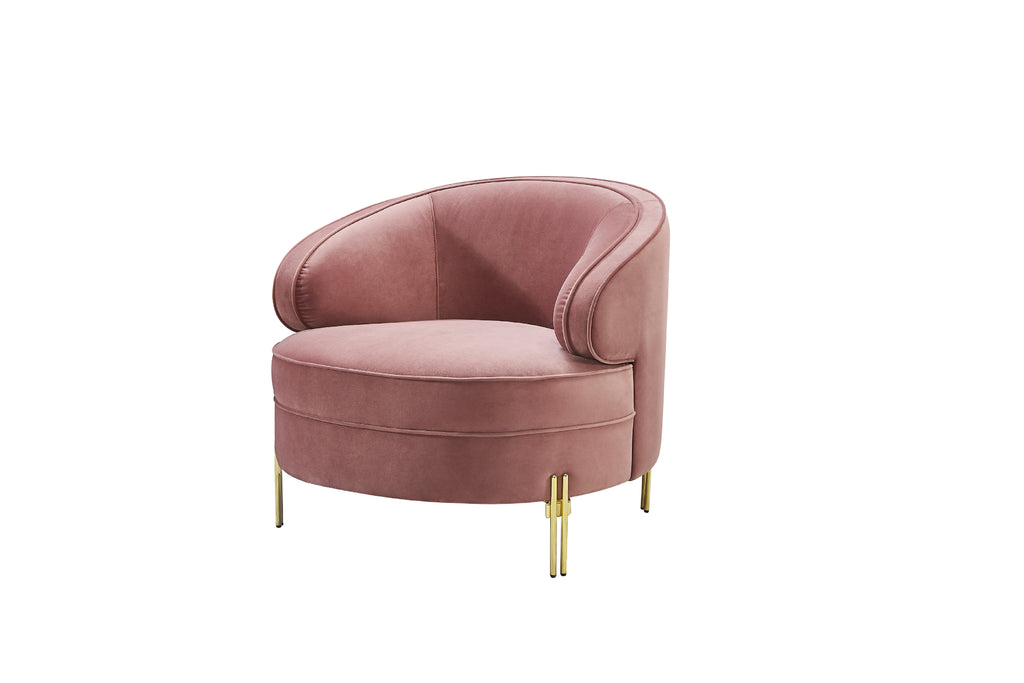 Pink armchair with gold legs on a white background