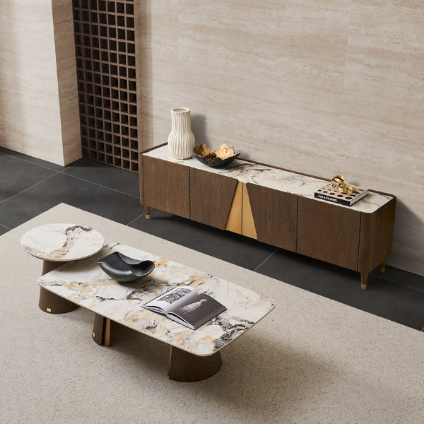 Olmo Fiorito 8 Seater Rectangular Dining Table - Pandora Brown Sintered Stone Top