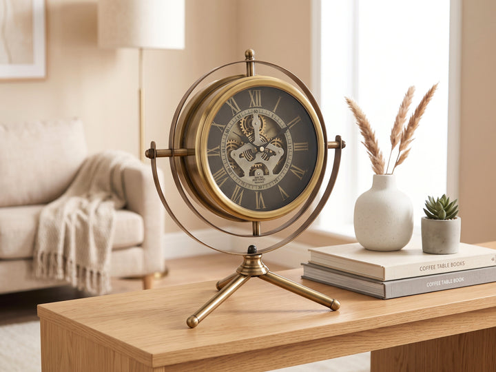 Orion Vintage Desk Clock with Moving Gears (43cm)