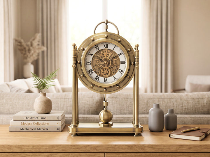 Osten Skeleton Mantel Clock – Vintage Brass Table Clock (59cm)