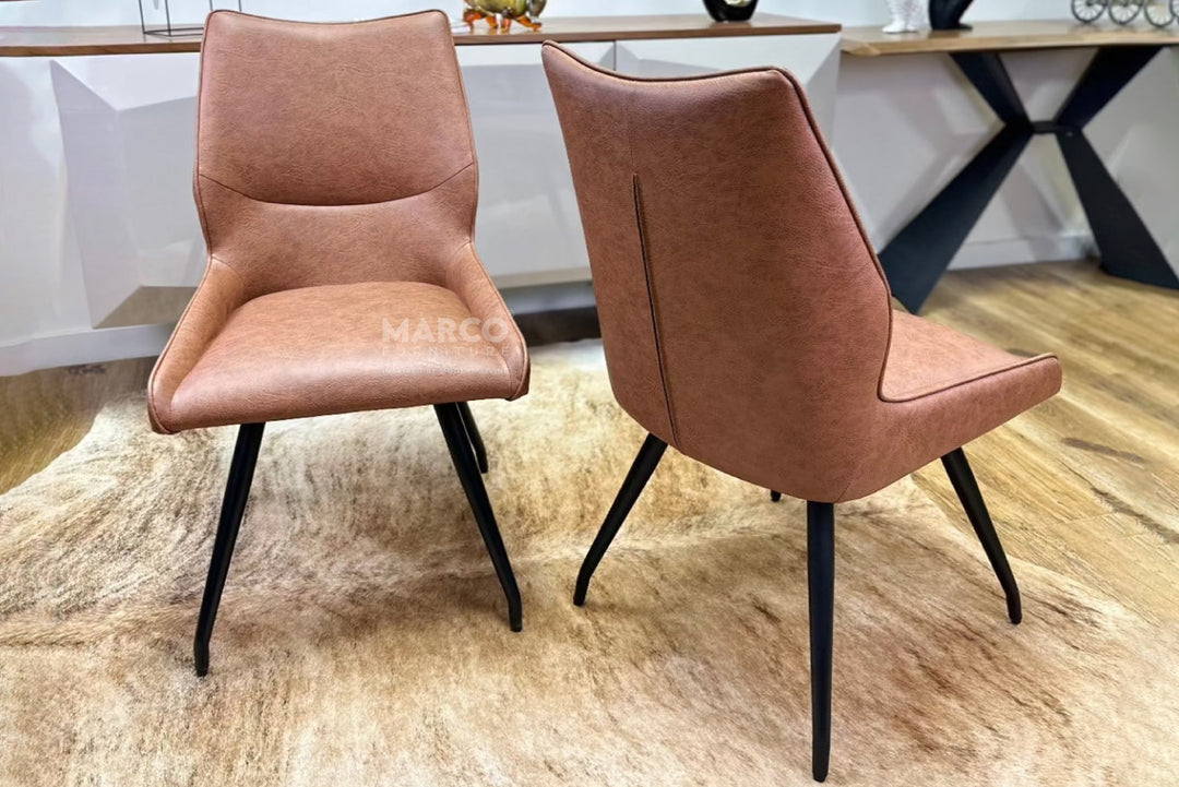 Oz Tan Leather Dining Chair – Modern High Back Kitchen Chair