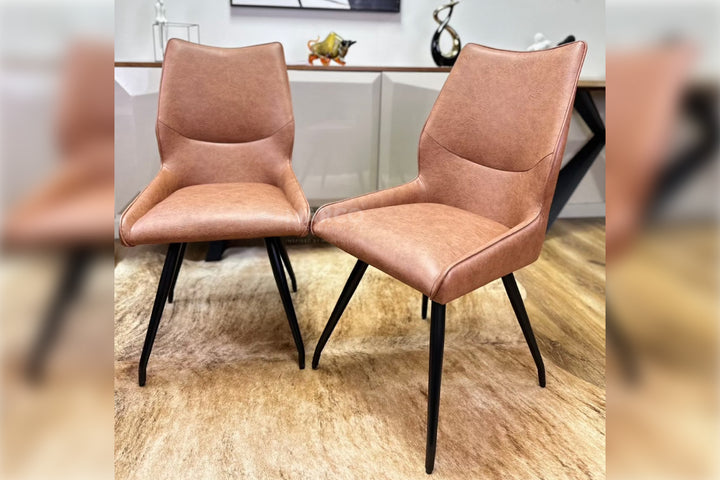 Oz Tan Leather Dining Chair – Modern High Back Kitchen Chair