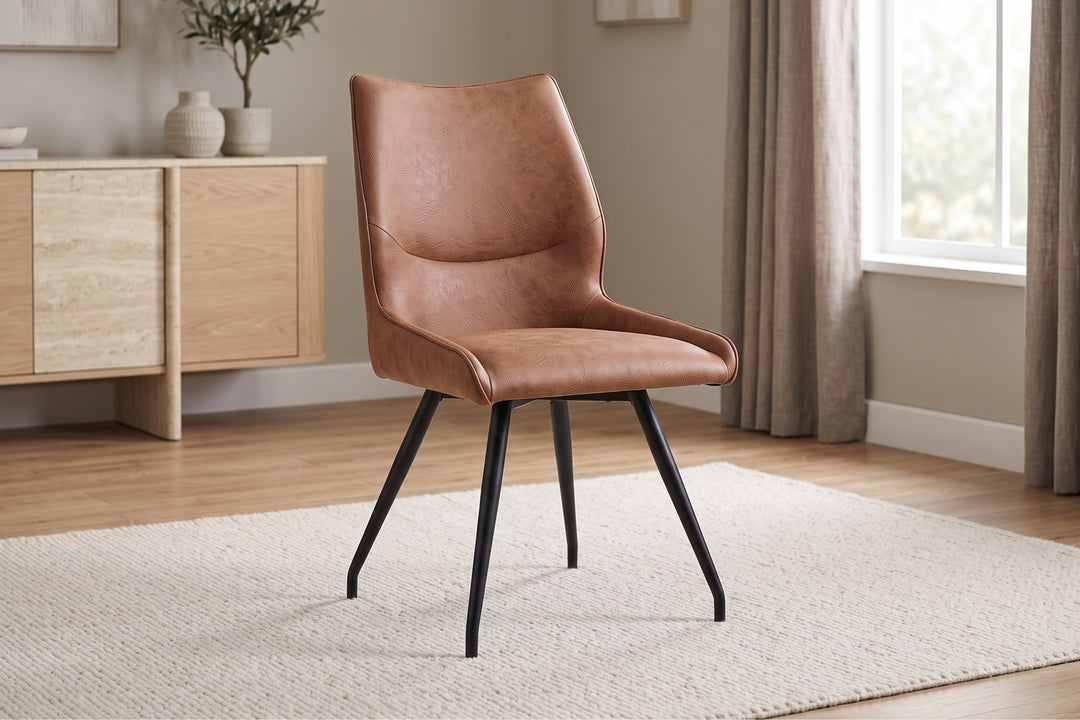 Oz Tan Leather Dining Chair – Modern High Back Kitchen Chair