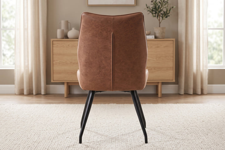 Oz Tan Leather Dining Chair – Modern High Back Kitchen Chair