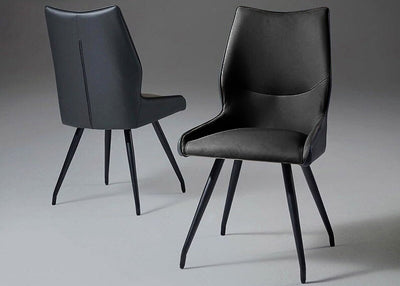 Oz PU Leather Designer Highback Dining Chair (Black) with Soft Paint Metal Legs
