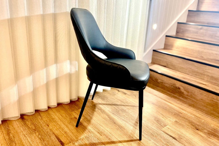 Prada Curved Back Dining Chair with Black Metal Legs