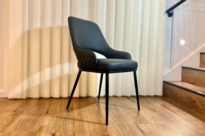Prada Curved Back Dining Chair Black Leather with Metal Base