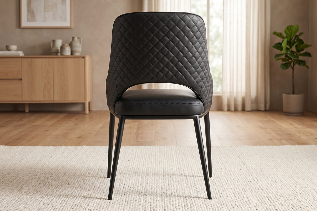 Prada Curved Back Black Leather Dining Chair with Metal Legs
