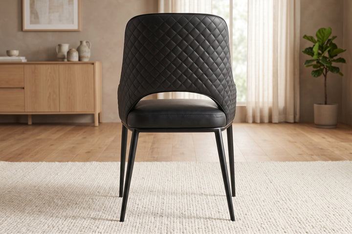 Prada Curved Back Black Leather Dining Chair with Metal Legs