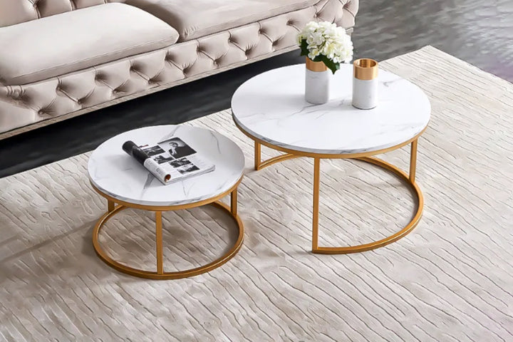 Proto Nesting Coffee Table with Marble Top and Stainless Steel Gold Base