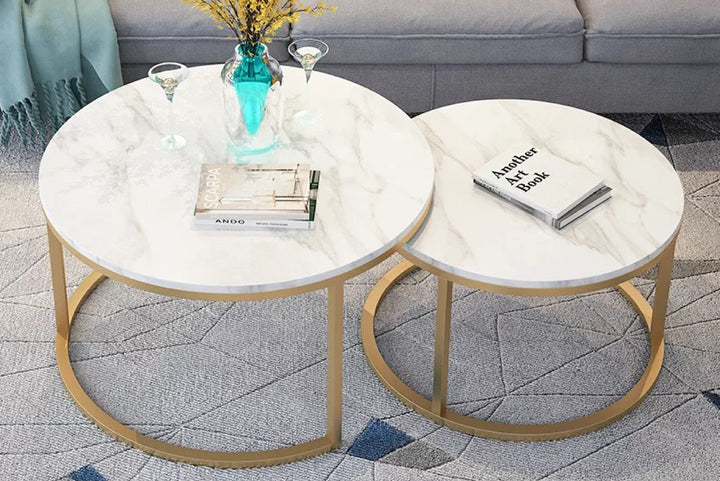 Proto Nesting Coffee Table with Marble Top and Stainless Steel Gold Base