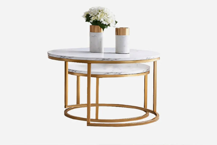 Proto Nesting Coffee Table with Marble Top and Stainless Steel Gold Base