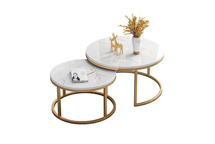 Proto Nesting Coffee Table with Marble Top and Stainless Steel Gold Base