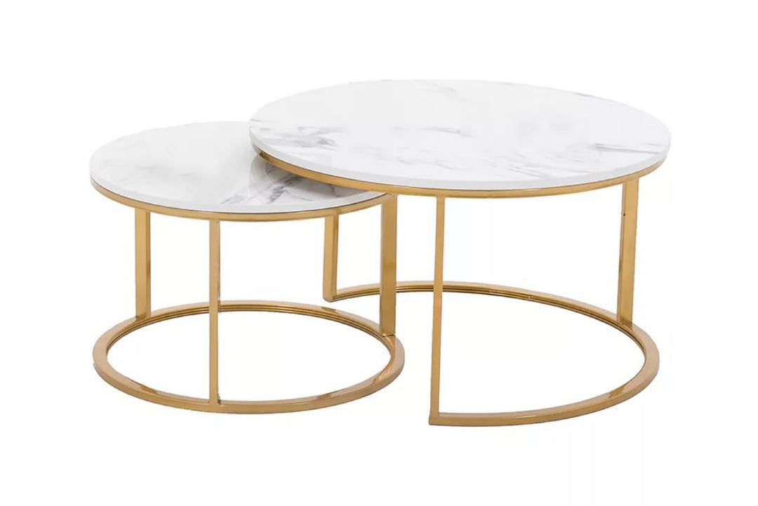 Proto Nesting Coffee Table with Marble Top and Stainless Steel Gold Base