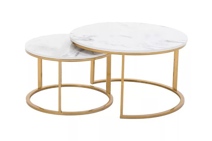 Proto Nesting Coffee Table with Marble Top and Stainless Steel Gold Base