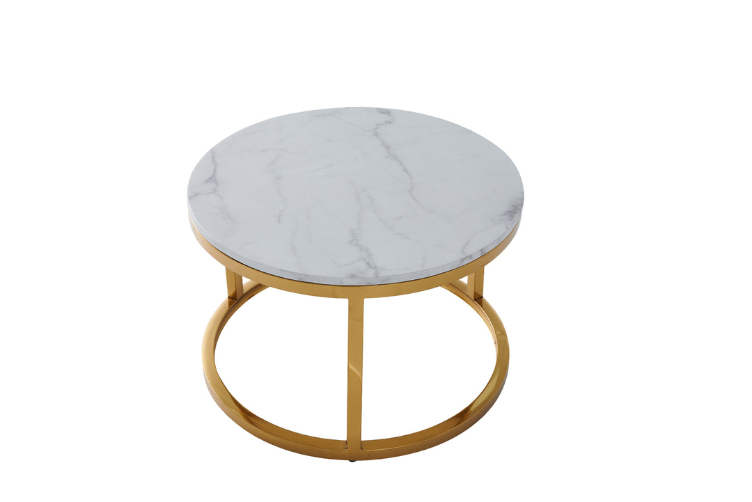 Proto Nesting Coffee Table with Marble Top and Stainless Steel Gold Base