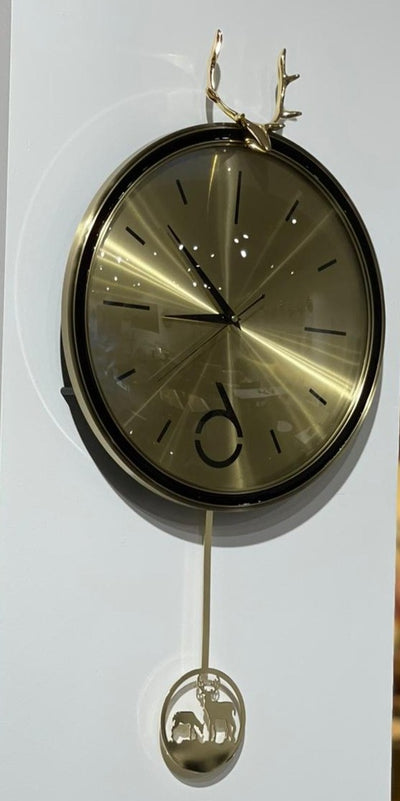 Deer Head Gold and Red Pendulum Wall Clock  33cm