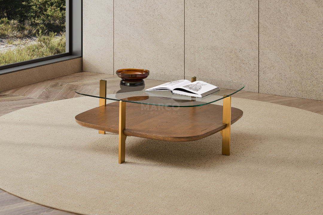 Roma Tempered Glass Designer Coffee Table - Stainless Steel Legs