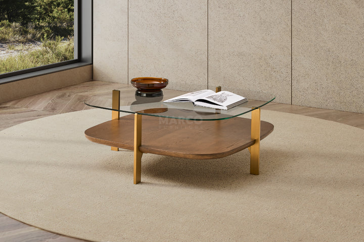 Roma Tempered Glass Designer Coffee Table - Stainless Steel Legs