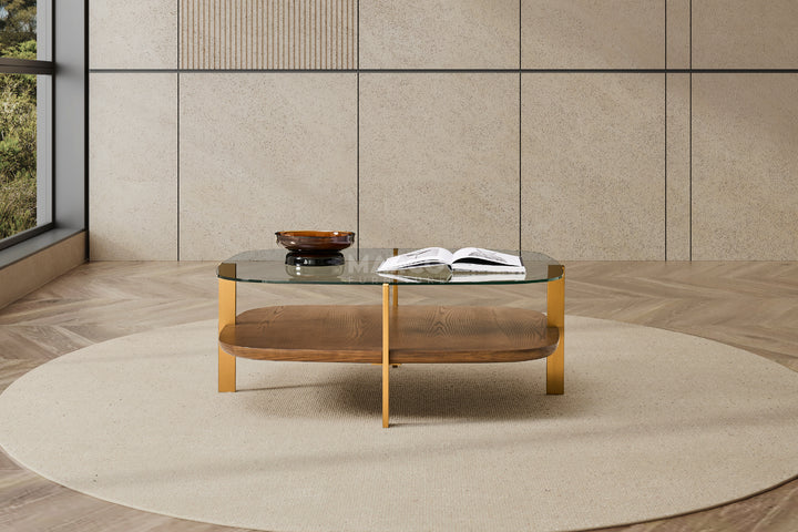 Roma Tempered Glass Designer Coffee Table - Stainless Steel Legs