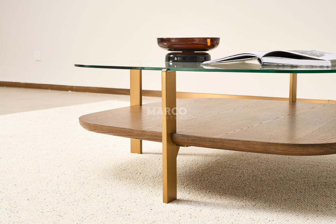 Roma Tempered Glass Designer Coffee Table - Stainless Steel Legs