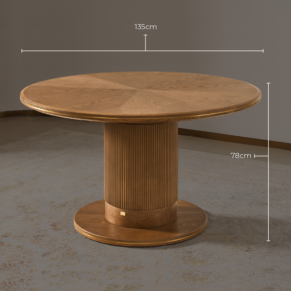 Roma Ash Veneer Round Dining Table in Walnut Brown Colour