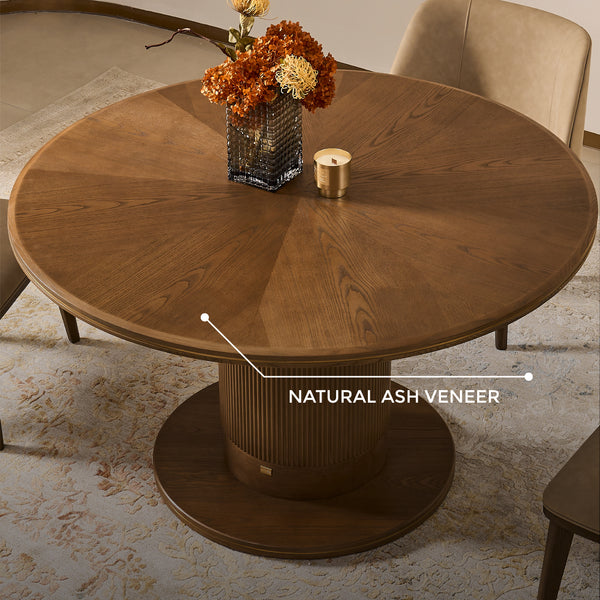 Roma Ash Veneer Round Dining Table in Walnut Brown Colour